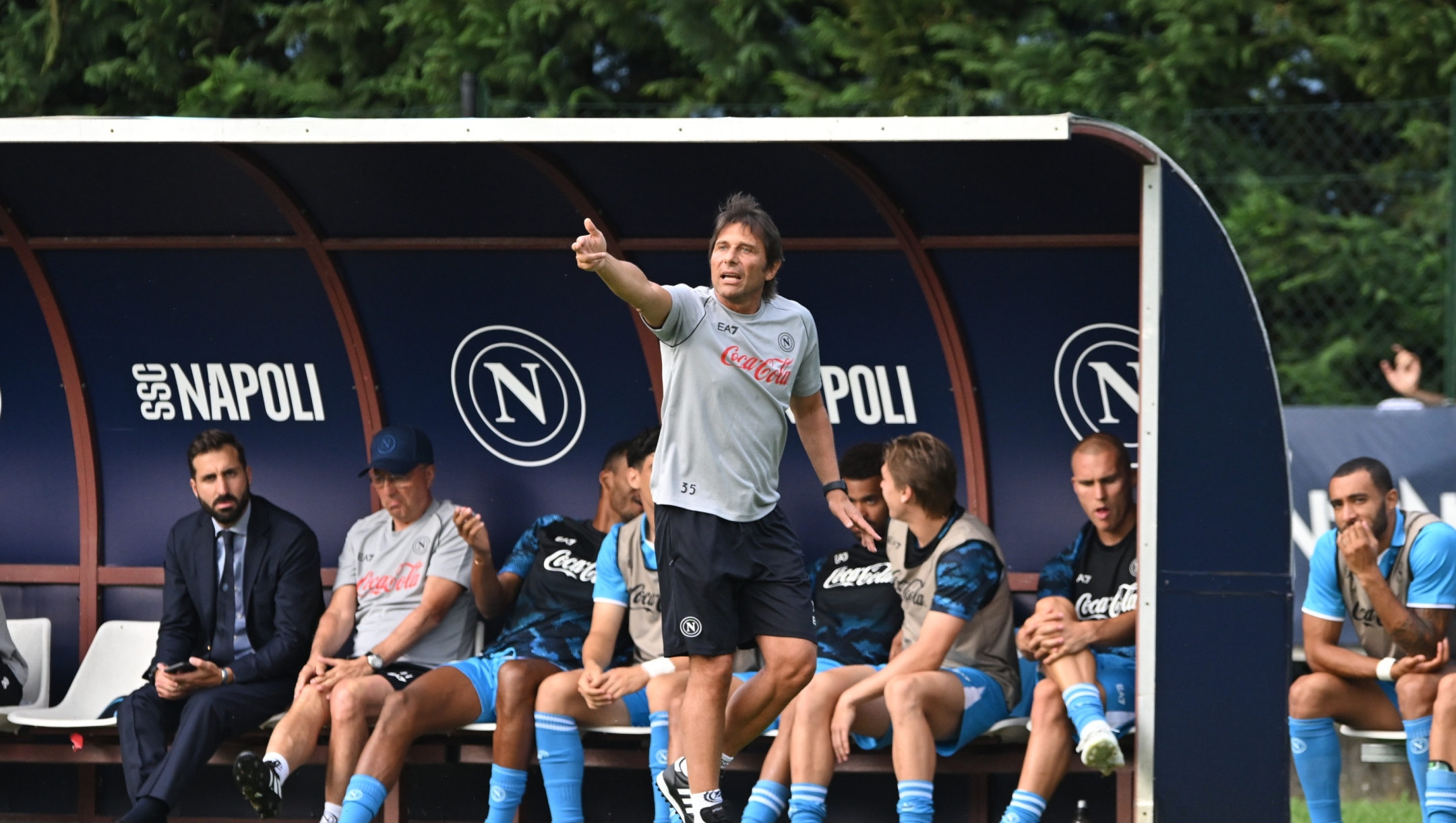 DIMARO, ITALY - JULY 20: SSC Napoli Head Coach Antonio Conte during the pre season friendly game between SSC Napoli and Mantova at Dimaro Sport Center, on July 20 2024 in Dimaro, Italy. (Photo by SSC NAPOLI/SSC NAPOLI via Getty Images)