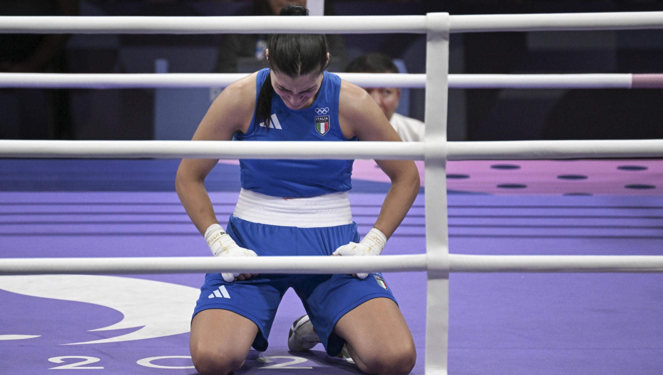 Angela Carini  of Italy during women's 66kg preliminar round of 16 bout of the Boxing competitions in the Paris 2024 Olympic Games, at the North Paris Arena in Villepinte, France,  1 August 2024 . ANSA / CIRO FUSCO