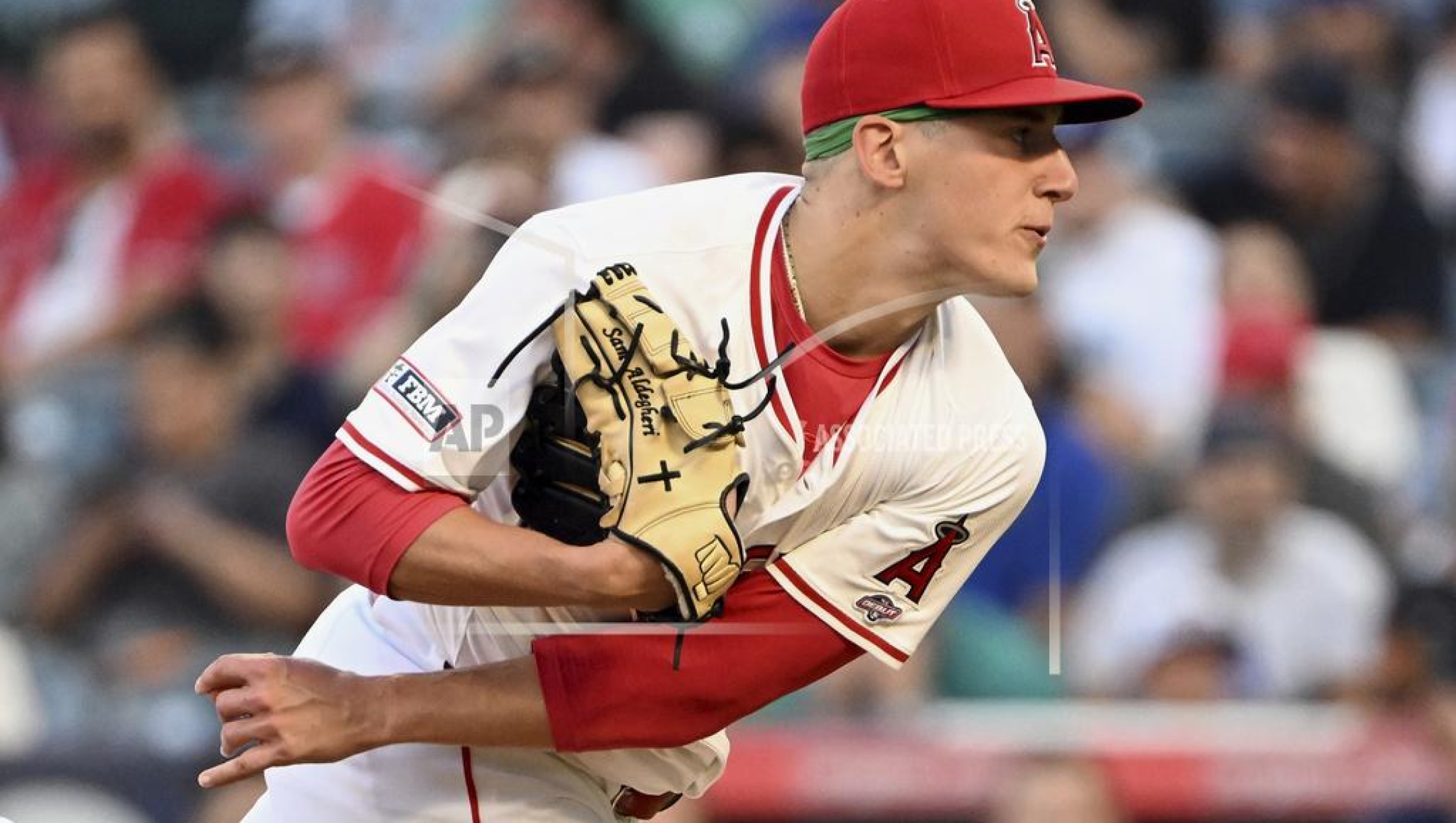 ANAHEIM, CA - AUGUST 30: Los Angeles Angels pitcher Samuel Aldegheri (66) makes his major league debut pitching during an MLB baseball game against the Seattle Mariners played on August 30, 2024 at Angel Stadium in Anaheim, CA. (Photo by John Cordes/Icon Sportswire) (Icon Sportswire via AP Images)