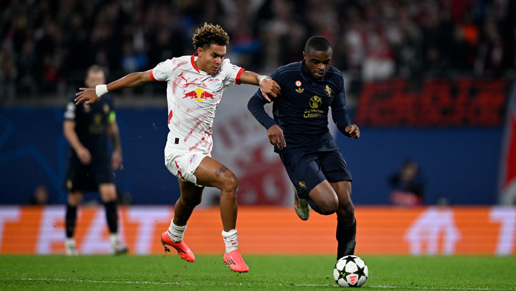 LEIPZIG, GERMANY - OCTOBER 2: Pierre Kalulu of Juventus during the UEFA Champions League 2024/25 League Phase MD2 match between RB Leipzig and Juventus at Leipzig Stadium on October 2, 2024 in Leipzig, Germany. (Photo by Daniele Badolato - Juventus FC/Juventus FC via Getty Images)