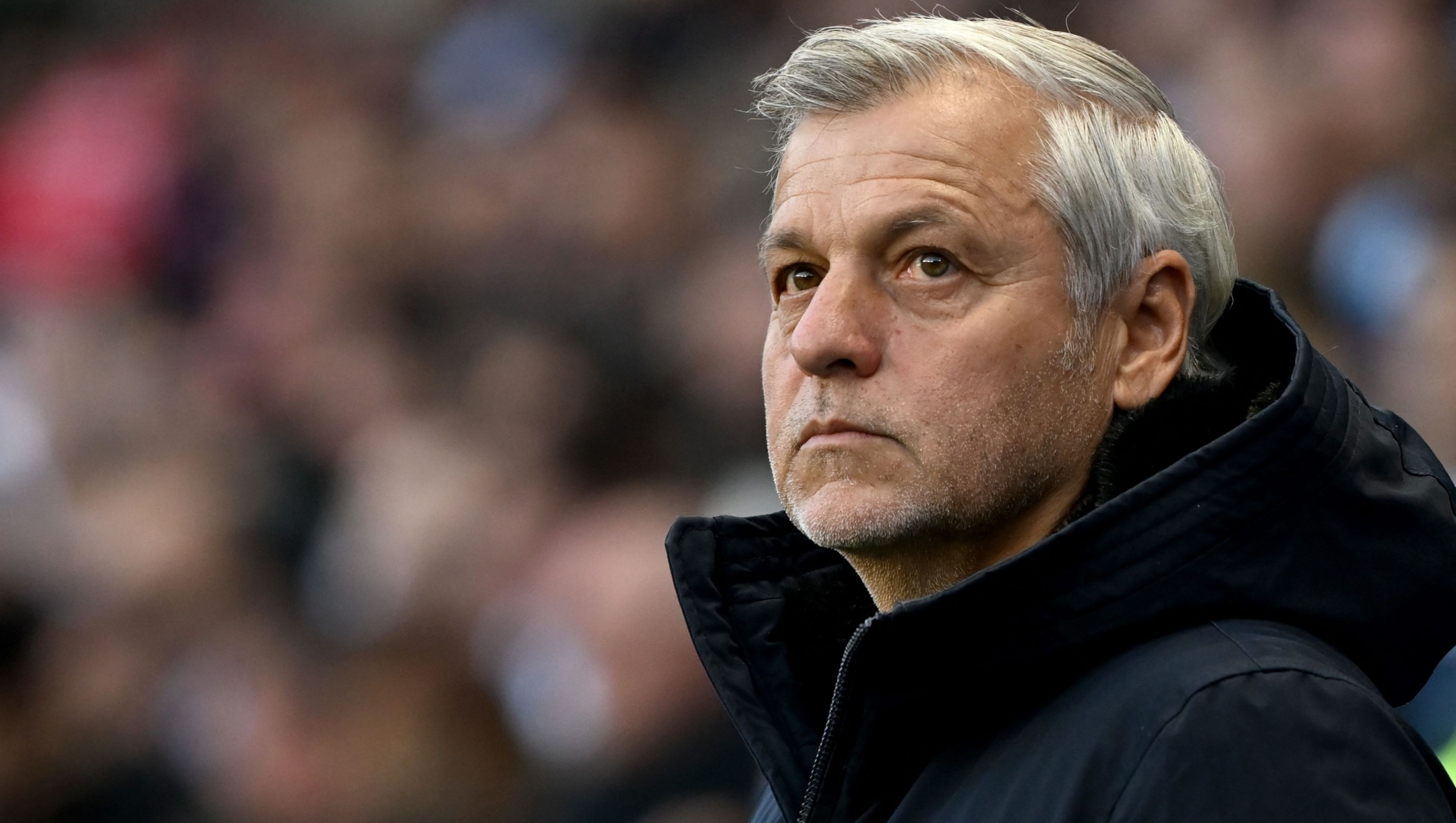 Lilles French head coach Bruno Genesio looks on before the French L1 football match between Le Havre AC and Lille (LOSC) at the Oceane stadium in Le Havre on September 28, 2024. (Photo by Lou BENOIST / AFP)