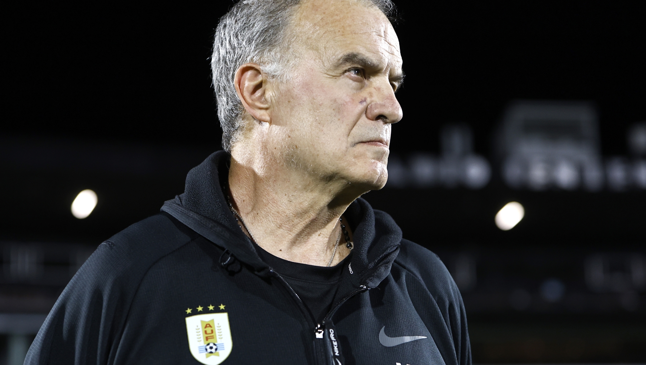 MONTEVIDEO, URUGUAY - OCTOBER 15: Marcelo Bielsa, Head Coach of Uruguay looks on prior the FIFA World Cup 2026 South American Qualifier match between Uruguay and Ecuador at Centenario Stadium on October 15, 2024 in Montevideo, Uruguay.  (Photo by Ernesto Ryan/Getty Images)