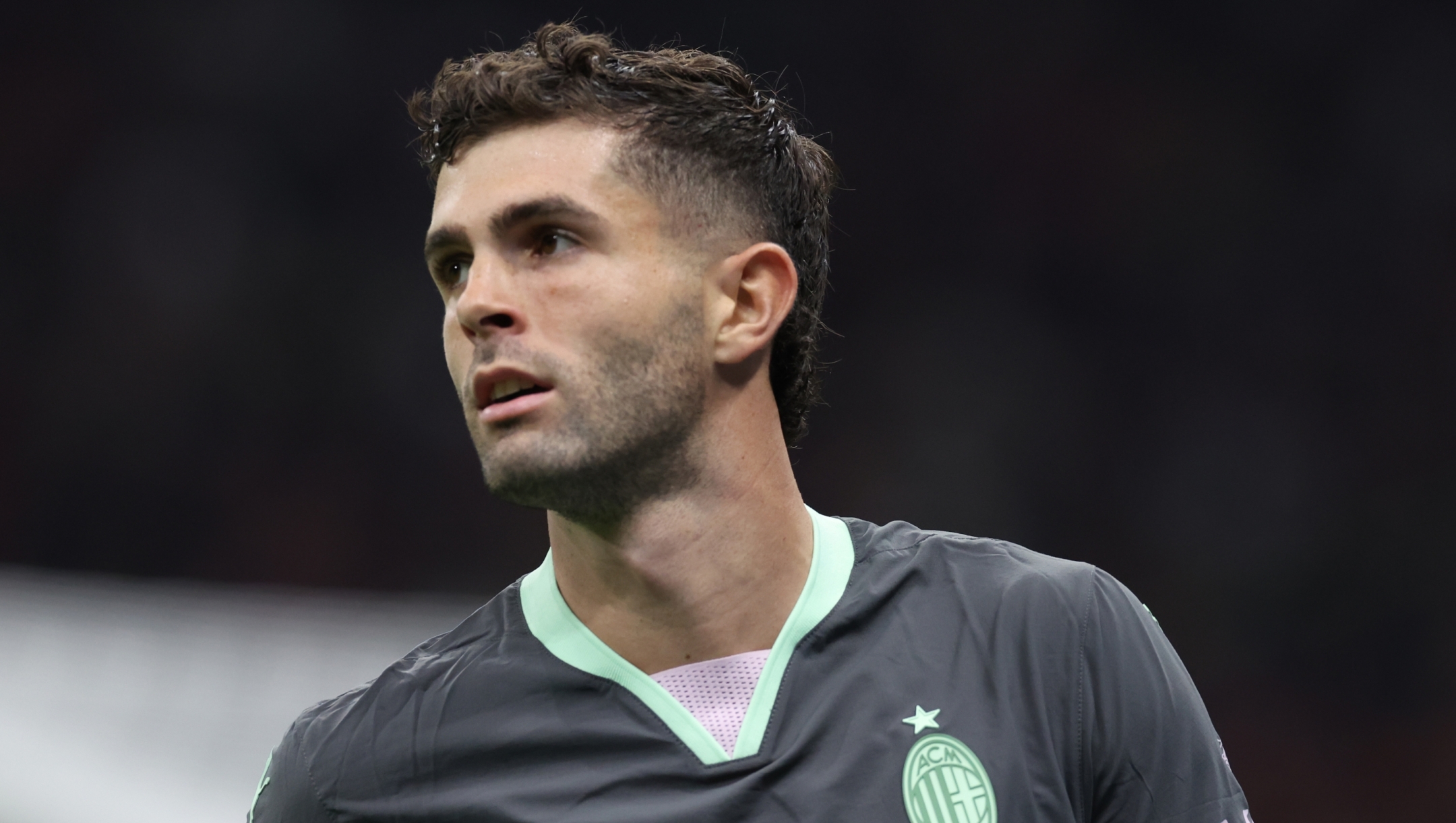 MILAN, ITALY - OCTOBER 22:  Christian Pulisic of AC Milan in action during the UEFA Champions League 2024/25 League Phase MD3 match between AC Milan and Club Brugge KV at Stadio San Siro on October 22, 2024 in Milan, Italy. (Photo by Claudio Villa/AC Milan via Getty Images)