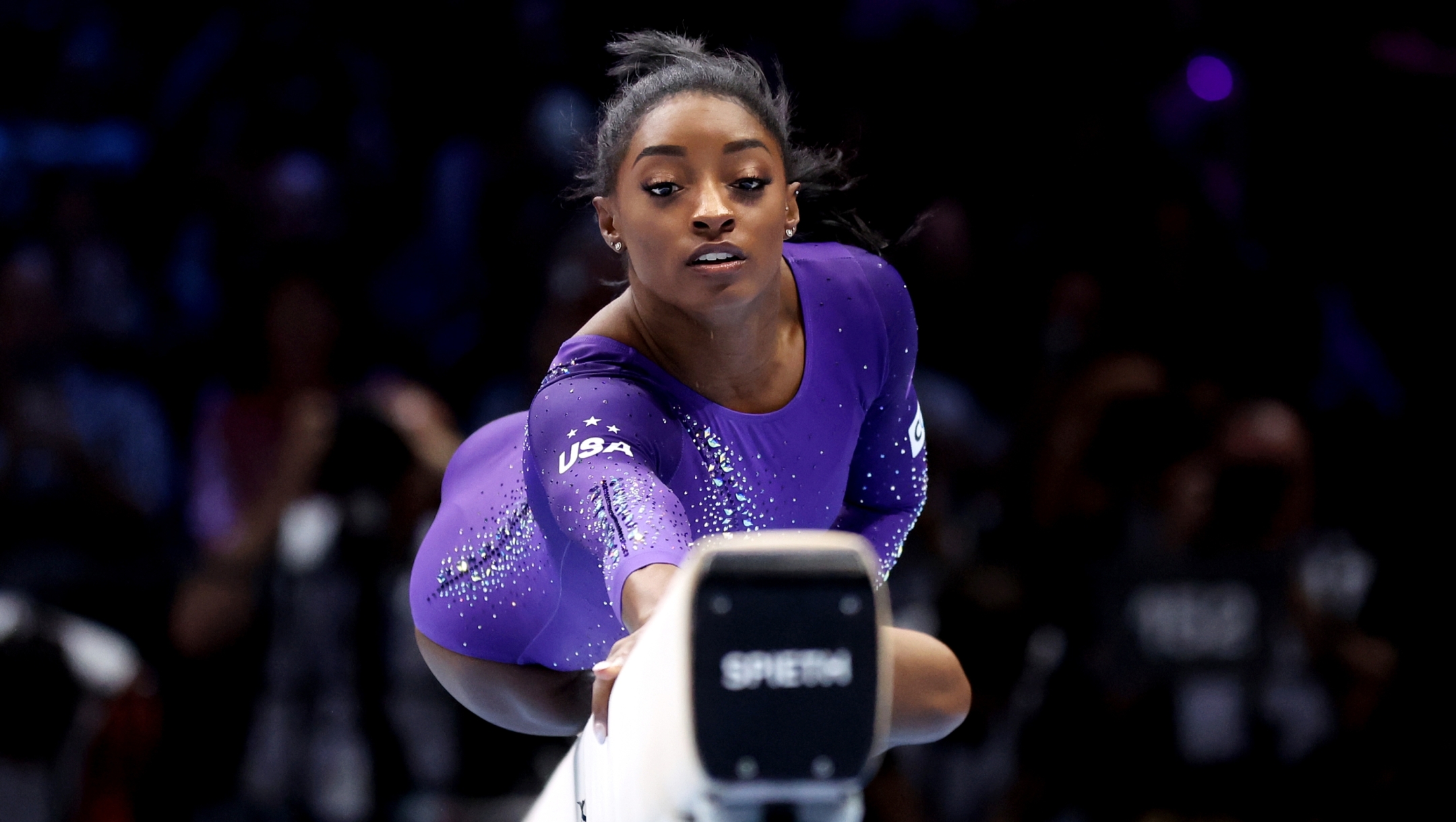 ANTWERP, BELGIUM - OCTOBER 08: Simone Biles of Team United States competes Beam during the Women's Apparatus Finals on Day Nine of the 2023 Artistic Gymnastics World Championships at Antwerp Sportpaleis on October 08, 2023 in Antwerp, Belgium. (Photo by Naomi Baker/Getty Images)