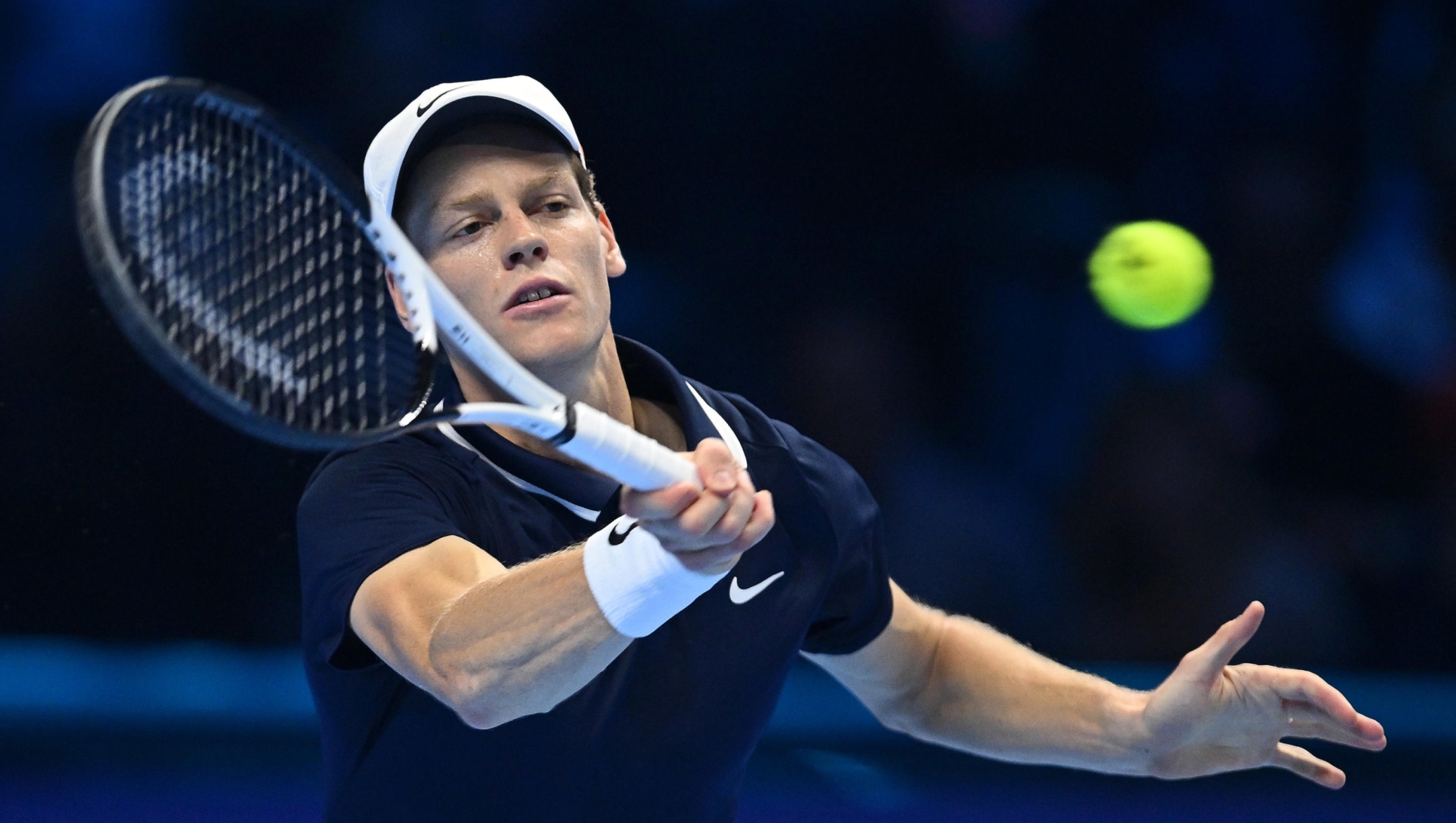 Jannik sinner of Italy plays the match against  Taylor Fritz of USA during the final match men's single of Nitto Atp Finals in Turin, Italy, 17 November 2024 . The ATP men's double world number 1 is preparing for the ATP Finals that will run from 10-17 November in Turin ANSA/ALESSANDRO DI MARCO