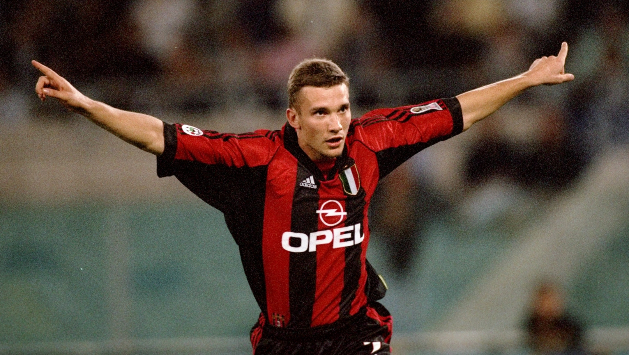 3 Oct 1999:  Andrei Shevchenko of AC Milan celebrates his goal against Lazio during the Serie A match at the Stadio Olimpico in Rome, Italy. \ Mandatory Credit: Claudio Villa /Allsport