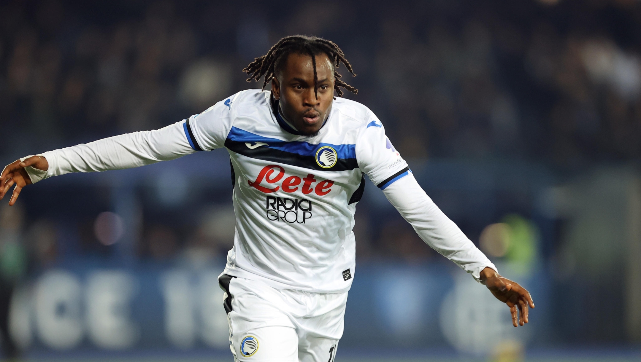 Atalanta's foward Ademola Lookman celebrates after scoring a goal during the Italian serie A soccer match Empoli FC vs Atalanta BC at Carlo Castellani Stadium in Empoli, Italy, 23 February 2025 ANSA/CLAUDIO GIOVANNINI