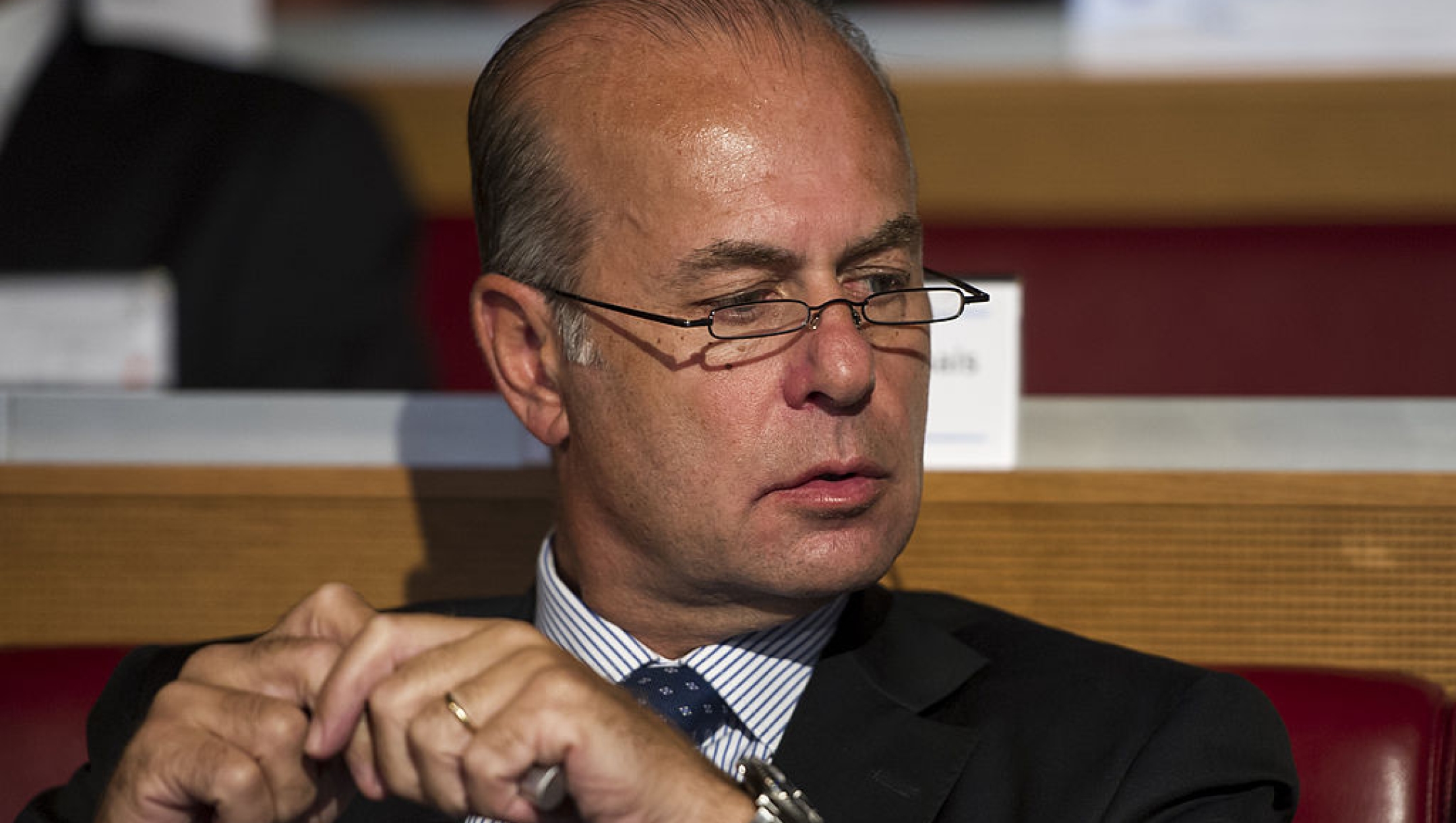 NYON, SWITZERLAND - AUGUST 09:  Umberto Gandini of AC Milan looks on during the UEFA Champions League 2013/14 Season Play-Off draw at the UEFA headquarters on August 9, 2013 in Nyon, Switzerland.  (Photo by Harold Cunningham/Getty Images)