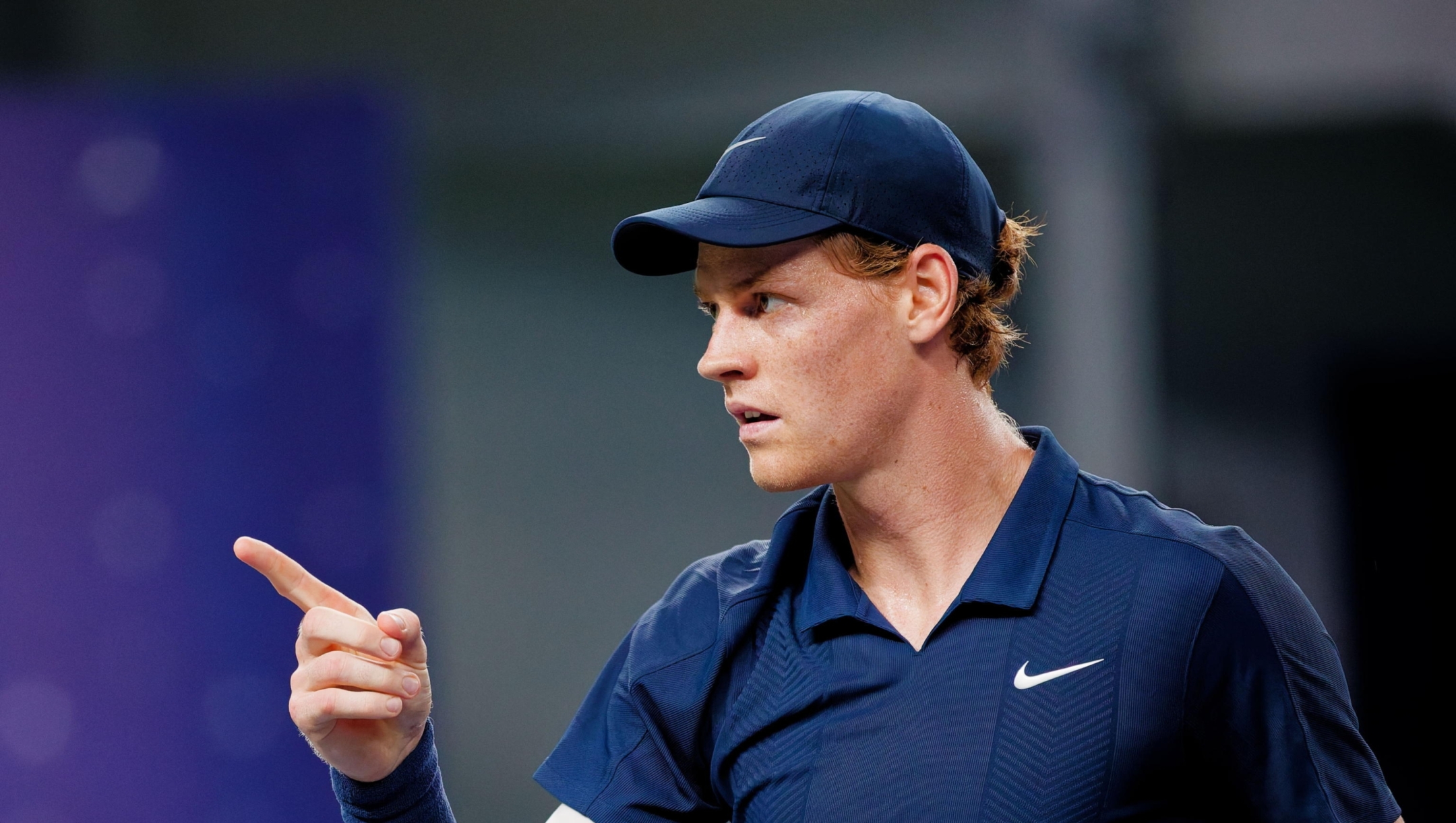 epa12432897 Jannik Sinner of Italy reacts during his Men's Singles match against Tallon Griekspoor of Netherlands at the Shanghai Masters tennis tournament in Shanghai, China, 05 October 2025. EPA/ALEX PLAVEVSKI