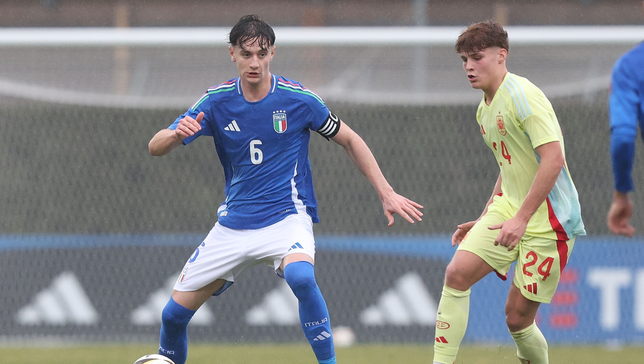  Luca Reggiani of Italy U17 in action during the International Friendly match between Italy U17 and Spain U17 on January 21, 2025 in Florence, Italy.  (Photo by Gabriele Maltinti - FIGC/FIGC via Getty Images) *** Local Caption *** Luca Reggiani