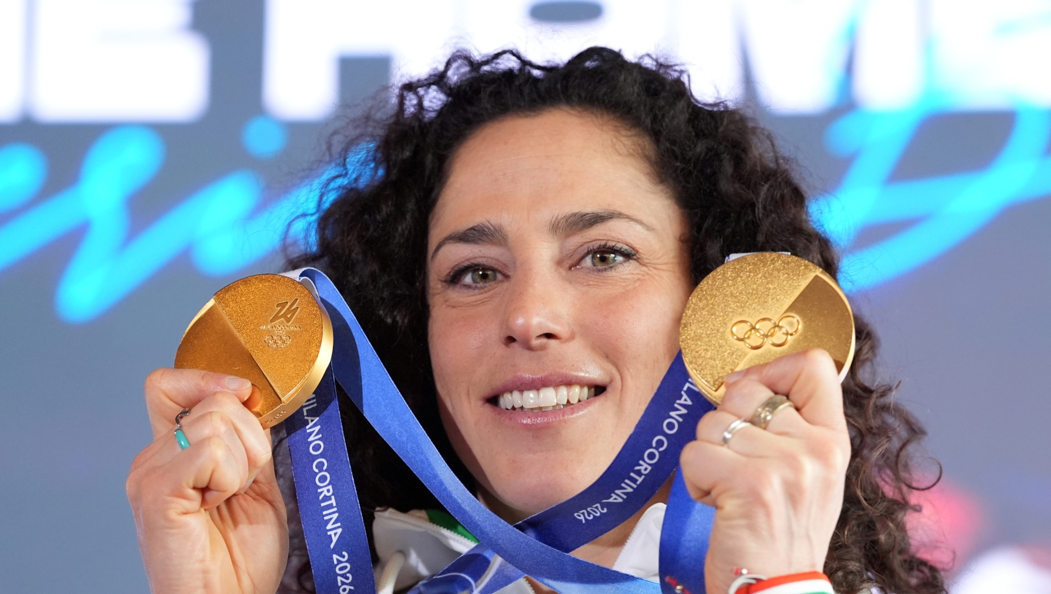 Italyâs Federica Brignone during the press conference at the Milano Cortina 2026 Winter Olympics, in Cortina (Italy) February 16 , 2026 (Spada/LaPresse)