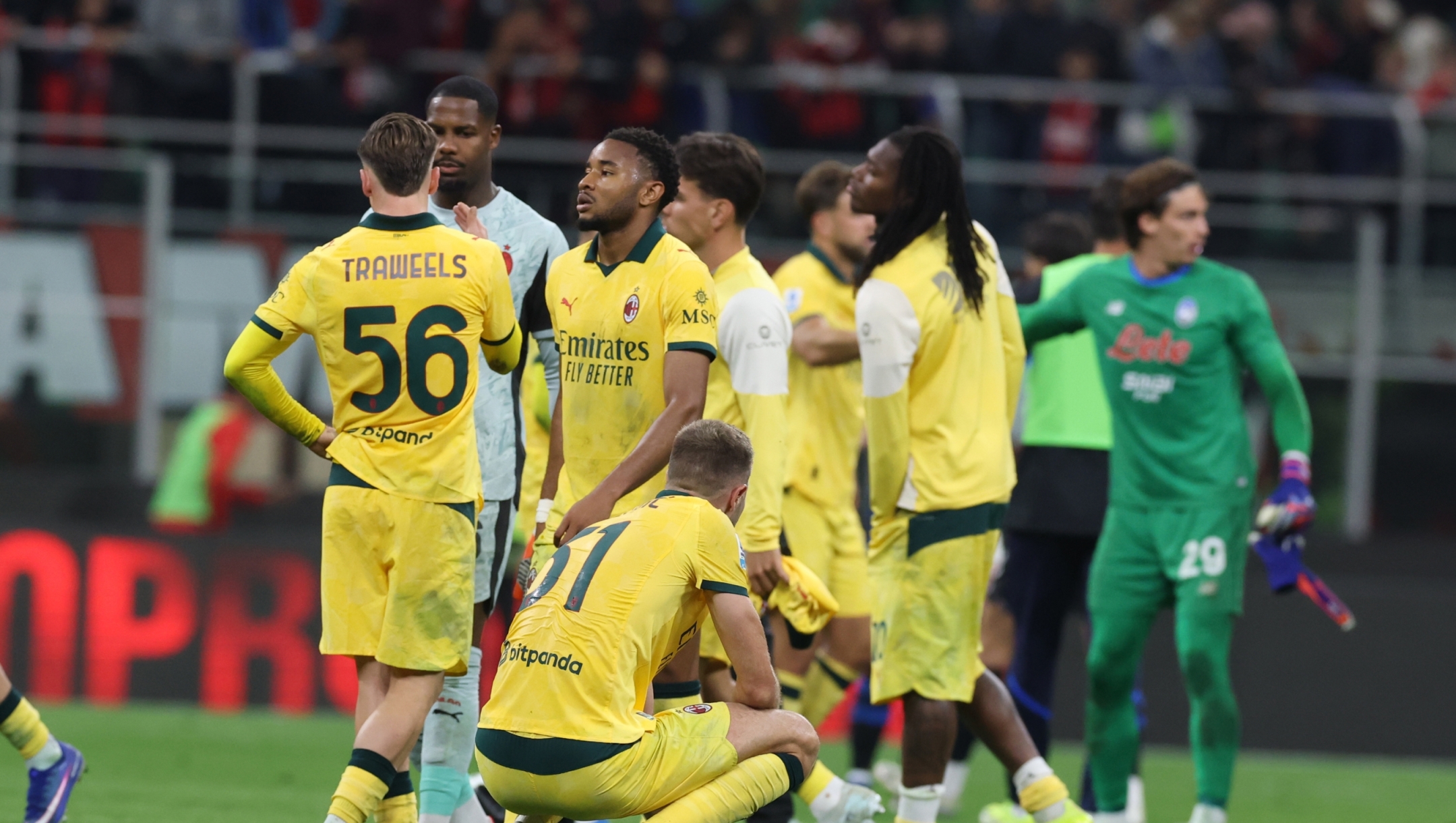   Players of AC Milan reacts at the end of the Serie A match between AC Milan and Atalanta BC at Giuseppe Meazza Stadium on May 10, 2026 in Milan, Italy. (Photo by Claudio Villa/AC Milan via Getty Images)