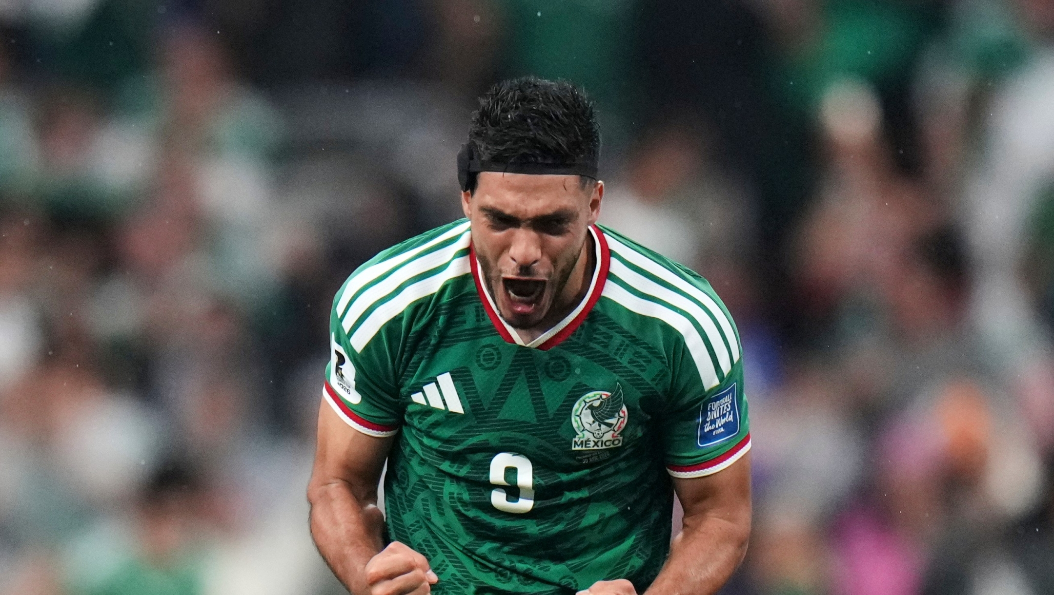 Mexico's Raul Jimenez celebrates after scoring his side's second goalduring the World Cup round of 32 soccer match between Mexico and Ecuador in Mexico City, Tuesday, June 30, 2026. (AP Photo/Eduardo Verdugo)