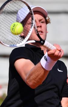 ROME, ITALY - MAY 14: Jannik Sinner of Italy plays a backhand against Alexander Shevchenko during the Men's Singles Third Round match during Day Seven of the Internazionali BNL D'Italia 2023 at Foro Italico on May 14, 2023 in Rome, Italy. (Photo by Justin Setterfield/Getty Images)