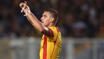 LECCE, ITALY - SEPTEMBER 03: Nikola Krstovic of Lecce celebrates after scoring his team's opening goal during the Serie A TIM match between US Lecce and US Salernitana at Stadio Via del Mare on September 03, 2023 in Lecce, Italy. (Photo by Maurizio Lagana/Getty Images)