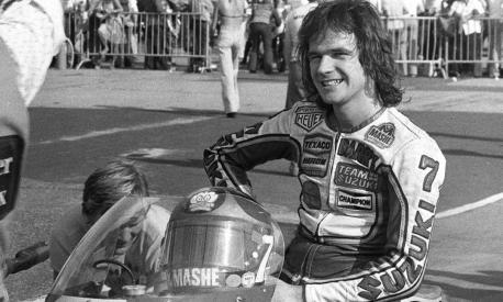 File picture made in Donnington, England, on July 7 2000 shows  former world motorcycling champion Barry Sheene during practise for the International Classics.  Sheen died in Monday Mar.10 2003  in Australia after a long battle against cancer, aged  52. He won the World Motorcycle Championships twice in the 1970s and became famous for overcoming his numerous crashes on the track. Sheene had cancer of the throat and stomach.  (AP Photo/Rui Vieira/PA)  **  UNITED KINGDOM OUT  NO SALES  MAGAZINES OUT   **