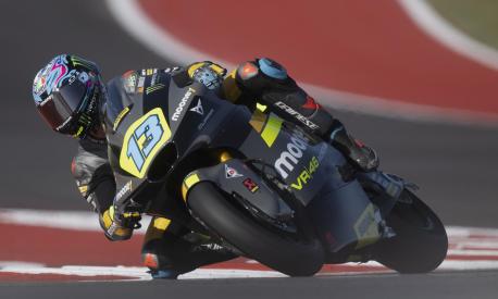 AUSTIN, TEXAS - APRIL 09: Celestino Vietti Ramus of Italy and Mooney VR46 Racing Team rounds the bend during the MotoGP qualifying practice during the MotoGP Of The Americas - Qualifying on April 09, 2022 in Austin, Texas.   Mirco Lazzari gp/Getty Images/AFP == FOR NEWSPAPERS, INTERNET, TELCOS & TELEVISION USE ONLY ==