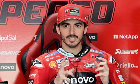 Ducati Italian rider Francesco Bagnaia gestures during the first practice session of the MotoGP Spanish Grand Prix at the Jerez racetrack in Jerez de la Frontera on April 29, 2022. (Photo by JAVIER SORIANO / AFP)