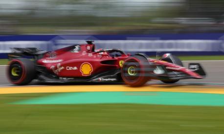 Ferrari driver Charles Leclerc of Monaco steers his car during the second free practice for Sunday's Emilia Romagna Formula One Grand Prix, at the Enzo and Dino Ferrari racetrack, in Imola, Italy, Saturday, April 23, 2022. (AP Photo/Luca Bruno)