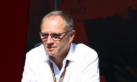 MONTREAL, QUEBEC - JUNE 19: Stefano Domenicali, CEO of the Formula One Group, looks on from the podium during the F1 Grand Prix of Canada at Circuit Gilles Villeneuve on June 19, 2022 in Montreal, Quebec.   Clive Rose/Getty Images/AFP == FOR NEWSPAPERS, INTERNET, TELCOS & TELEVISION USE ONLY ==