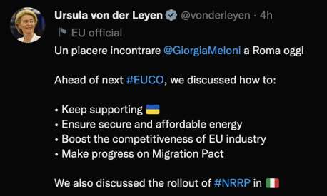 Il tweet di Ursula Von Der Leyen