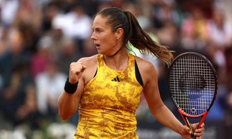 ROME, ITALY - MAY 15:  Daria Kasatkina celebrates a point in her women's singles quarter-final match against Jelena Ostapenko of Latvia during day eight of the Internazionali BNL D'Italia 2023 at Foro Italico on May 15, 2023 in Rome, Italy. (Photo by Alex Pantling/Getty Images)