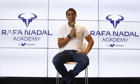 Spain's Rafael Nadal speaks during a press conference at his tennis academy in Manacor, Mallorca, Spain, Thursday May 18, 2023. Nadal said he need to stop playing for a while after been sidelined by an injured left hip flexor since January. (AP Photo/Francisco Ubilla)