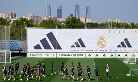 Real Madrid players attend a training session at the Real Madrid City training complex in Valdebebas, outskirts of Madrid, on August 24, 2023. (Photo by JAVIER SORIANO / AFP)