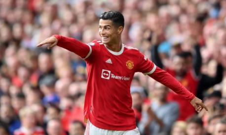 Cristiano Ronaldo esulta per un gol nella partita d'esordio con il Manchester United, Getty Images