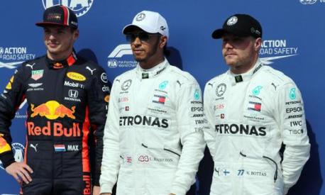 Da sinistra Verstappen, Hamilton e Bottas. Lapresse