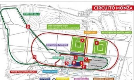 La suddivisione degli spazi all’autodromo nazionale per il Milano-Monza