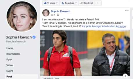 Il post polemico su Facebook contro gli Alesi di Sophia Flörsch
