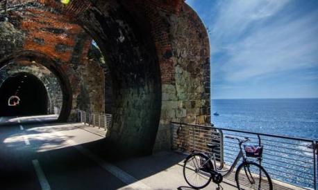 Un suggestivo tratto della pista ciclopedonale sulla Riviera di Levante in Liguria. Pagina Facebook “Ciclopedonale Maremonti”/N. Bellandi