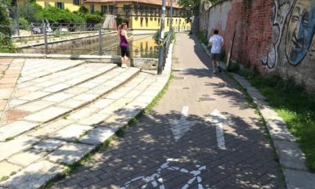 La pista ciclabile lungo il Naviglio della Martesana, a Milano. Masperi