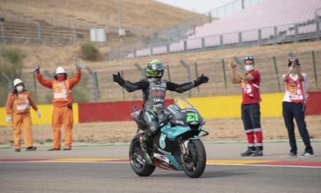 Franco Morbidelli festeggia la vittoria nel GP di Teruel 2020 al Motorland di Aragon. Getty