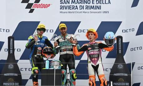 Antonelli, Foggia e Migno sul podio della Moto3 a Misano. Afp