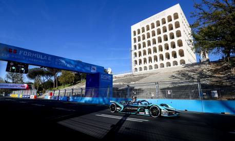ROME, ITALY - APRIL 10: In this handout image provided by Panasonic Jaguar Racing, Sam Bird of Great Britain, Jaguar Racing, drives the Jaguar I-Type 5 during round 3 of the ABB FIA Formula E Championship - Rome E-Prix on April 10, 2021 in Rome, Italy. (Photo by Panasonic Jaguar Racing via Getty Images)