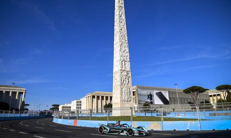 ROME, ITALY - APRIL 10: In this handout image provided by Panasonic Jaguar Racing, Mitch Evans of New Zealand, Jaguar Racing, drives the Jaguar I-Type 5 during round 3 of the ABB FIA Formula E Championship - Rome E-Prix on April 10, 2021 in Rome, Italy. (Photo by Panasonic Jaguar Racing via Getty Images)