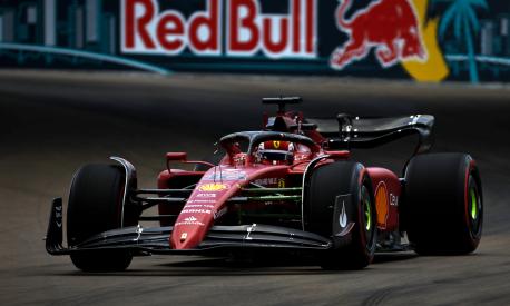 MIAMI, FLORIDA - MAY 07: Charles Leclerc of Monaco driving (16) the Ferrari F1-75 on track during final practice ahead of the F1 Grand Prix of Miami at the Miami International Autodrome on May 07, 2022 in Miami, Florida.   Jared C. Tilton/Getty Images/AFP == FOR NEWSPAPERS, INTERNET, TELCOS & TELEVISION USE ONLY ==