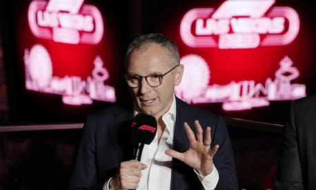 Stefano Domenicali, president and CEO of Formula 1, speaks during a news conference announcing a 2023 Formula One Grand Prix race for Las Vegas, Wednesday, March 30, 2022, in Las Vegas. (AP Photo/John Locher)