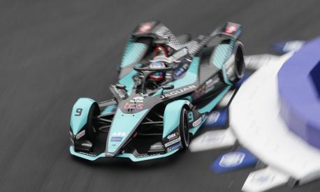Jaguar TCS Racing's driver Mitch Evans of New Zealand steers his car during the free practice at the Seoul E-Prix Formula E auto race in Seoul, South Korea, Saturday, Aug. 13, 2022. (AP Photo/Lee Jin-man)