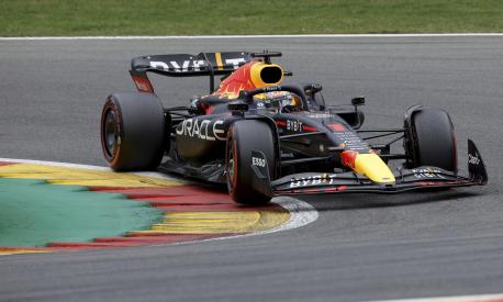 Red Bull driver Max Verstappen of the Netherlands steers his car during the qualifying session ahead of the Formula One Grand Prix at the Spa-Francorchamps racetrack in Spa, Belgium, Saturday, Aug. 27, 2022. The Belgian Formula One Grand Prix will take place on Sunday. (AP Photo/Olivier Matthys)