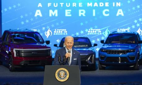 President Joe Biden speaks at the North American International Auto Show in Detroit, Wednesday, Sept. 14, 2022. (AP Photo/Paul Sancya)