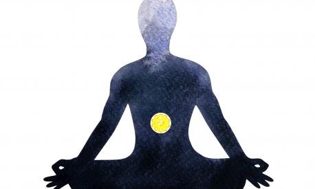 yellow solar plexus chakra human lotus pose yoga, abstract inside your mind mental, watercolor painting illustration design hand drawn