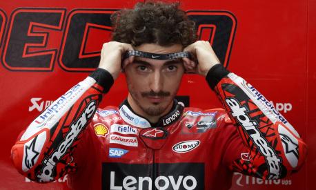 epa10256710 Italian rider Francesco Bagnaia of Ducati Team reacts inside his pit during free practice session at the Malaysia Motorcycling Grand Prix in Sepang, Malaysia, 21 October 2022. The 2022 Malaysia Motorcycling Grand Prix will take place on 23 October.  EPA/FAZRY ISMAIL