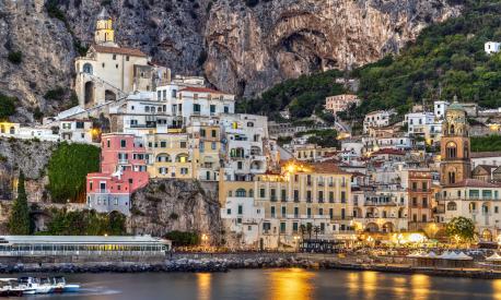 Twilight city skyline in Amalfi, Campania, Italy