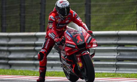 Ducati Lenovo Team's Italian rider Francesco Bagnaia brakes before taking a corner during the first day of the pre-season MotoGP winter test at the Sepang International Circuit in Sepang on February 10, 2023. (Photo by Mohd RASFAN / AFP)