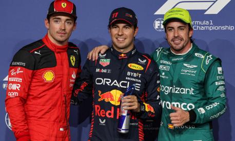 Da sinistra Leclerc, Perez e Alonso. AFP