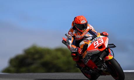 Honda Spanish rider Marc Marquez rides during the second free practice session of the MotoGP Portuguese Grand Prix at the Algarve International Circuit in Portimao on March 24, 2023. (Photo by PATRICIA DE MELO MOREIRA / AFP)