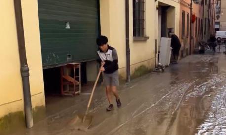 Tsunoda pulisce le strade di Faenza (Twitter F1)